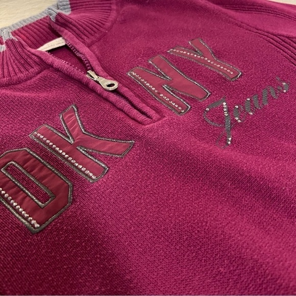 y2k Vintage DKNY Grape Purple 1/2 Zip Long Sleeve Ribbed Rhinestones Bling S - Picture 3 of 9